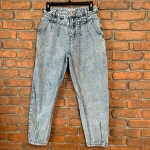 ELA Acid Wash Jeans Womens Size‎ 2 High Waist Tapered Leg Denim Pants Mom Cotton